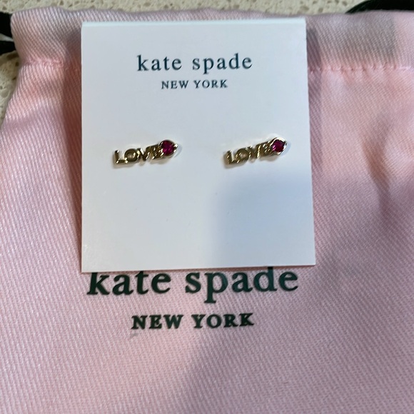 NWT Kate Spade “Love You Mom”Gold and Pink Heart Love Earrings MSRP $48 - Picture 2 of 4